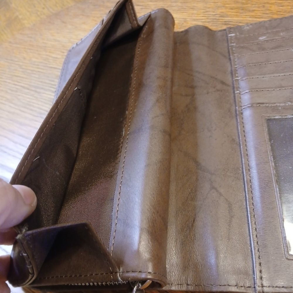 Mens Brown Leather Trifold Wallet Vintage Distressed Snap Coin Pocket ID Window - Picture 5 of 11